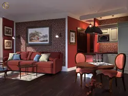 Photo red kitchen living room