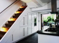 Staircase and kitchen design photo