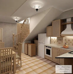 Staircase and kitchen design photo