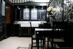 Black wallpaper in the kitchen in the interior