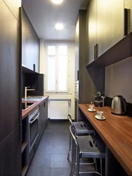 Narrow Kitchen Design With Window At End And Door