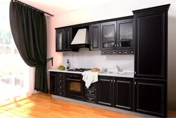 Фасад кухні чорны з кветкамі фота