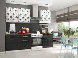 Фасад кухни черный с цветами фото