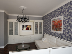Wallpaper in the living room design in the apartment real photos Khrushchev