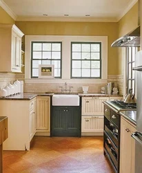 Kitchen interior on two walls photo