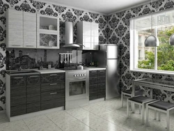 White gray black kitchen in the interior photo
