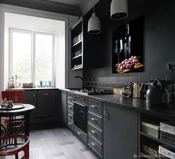 White gray black kitchen in the interior photo