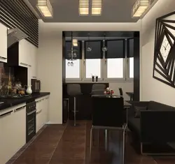 Дизайн кухни гостиной в современном стиле в квартире с балконом
