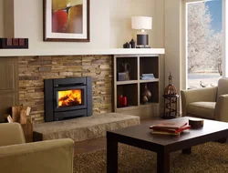 Electric fireplace in the kitchen interior