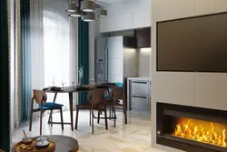 Electric fireplace in the kitchen interior