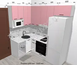 Дызайн кухні 6 м2 з посудамыйнай машынай і халадзільнікам
