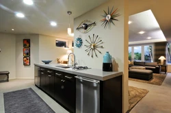 Kitchen interior with clock on the wall