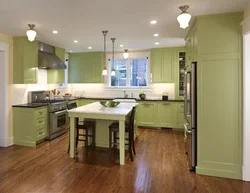 Кухня В Зеленом Цвете Дизайн Фото С Обоями