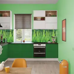 Кухня ў зялёным колеры дызайн фота з шпалерамі
