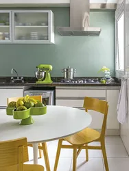 Кухня В Зеленом Цвете Дизайн Фото С Обоями