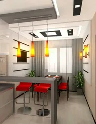 Kitchen 9 sq.m. design with a bar counter