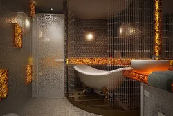 Bath design with gold tiles