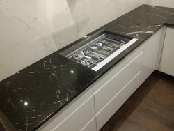 White Marquina marble in the kitchen interior photo