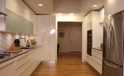 White kitchen beige refrigerator photo