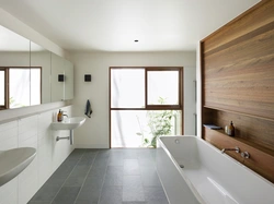 Bathroom with wood floor photo