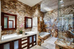 Bath interior with stone tiles