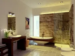 Интерьер ванны с плиткой под камень