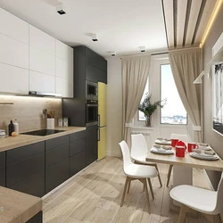 Kitchen 10 square meters photo with sofa and balcony