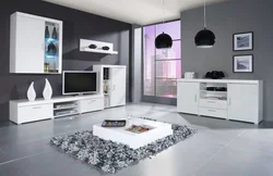 White living room in modern glossy style photo