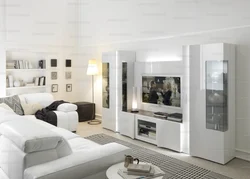 Белая гостиная в современном стиле глянец фото