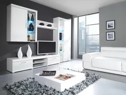 White Living Room In Modern Glossy Style Photo