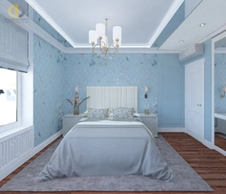 Шэра блакітная спальня дызайн фота