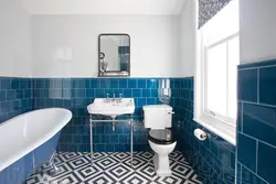 Blue And White Tiles In The Bathroom Photo