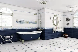 Blue and white tiles in the bathroom photo