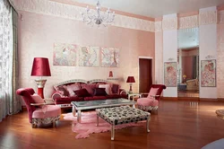 Розовые обои в гостиной фото
