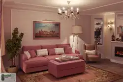 Pink wallpaper in the living room photo