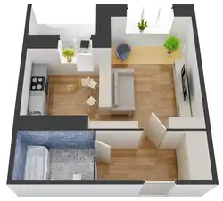 Design of a one-room apartment 35 sq m with a balcony photo