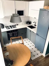 Kitchen project in Khrushchev with a refrigerator photo