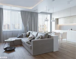 Light gray kitchen living room interior