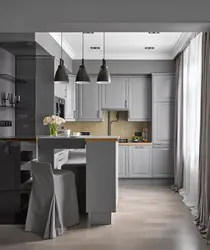 Light gray kitchen living room interior