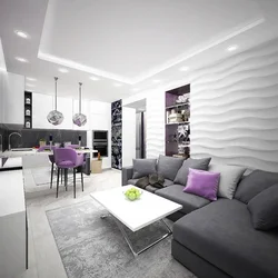 Light gray kitchen living room interior