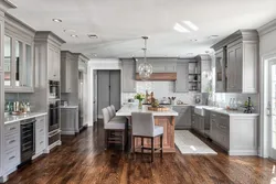 Light gray kitchen living room interior