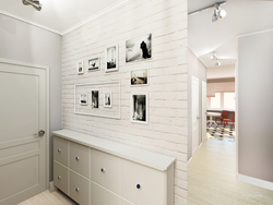 Hallway design with bricks and wallpaper