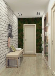 Hallway design with bricks and wallpaper