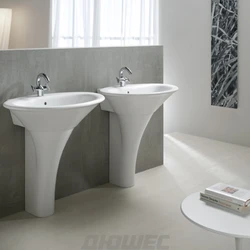 Sink with pedestal in the bathroom interior