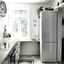 Интерьер кухни холодильник у окна