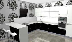 Черно белая кухня цвет обоев фото
