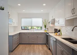 Light gray kitchen design with wood
