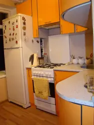 Khrushchev kitchen photo 6 meters with refrigerator