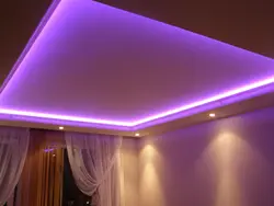 Types of suspended ceilings photos for the bedroom with LED lighting