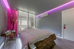 Types of suspended ceilings photos for the bedroom with LED lighting